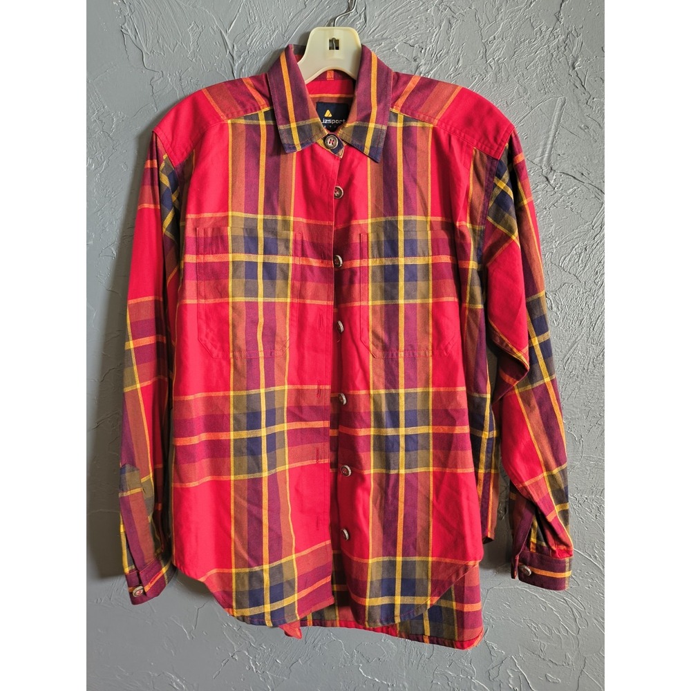 Liz Sport‎ Red Plaid Button-Up Long Sleeve Shirt Women's Size P